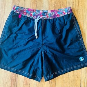 NWT Hammer Made men’s black swim trunks with multicolored waistband